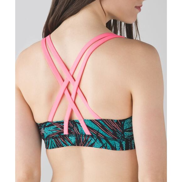 Lululemon Energy Bra Mini Palm Lace Tofino Teal Black Size 8 High Support - Picture 2 of 5